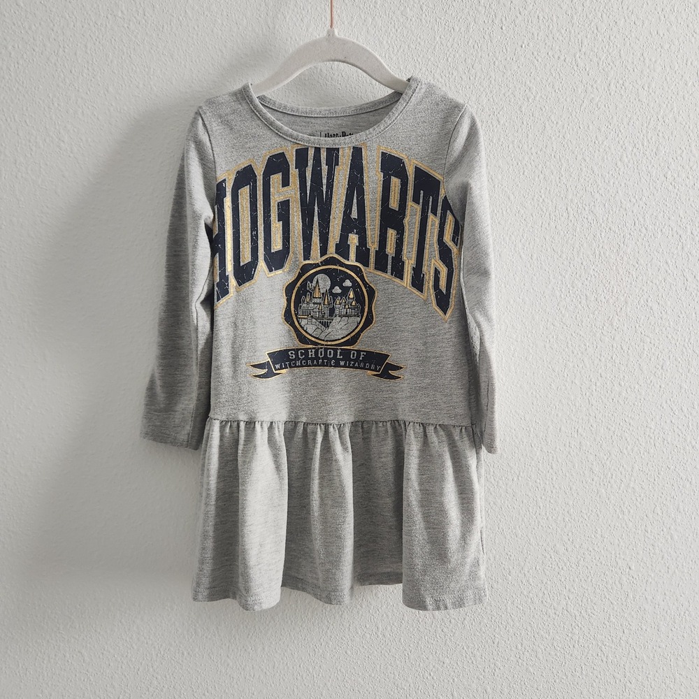 Harry Potter Hogwarts School Gray Long Sleeve Ruffle Dress Girls size 4T